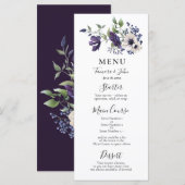 Elegant Floral Paarse Navy Waterverf Menu (Voorkant / Achterkant)