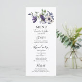 Elegant Floral Paarse Navy Waterverf Menu (Staand voorkant)