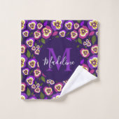 Elegant Floral Pansies Pattern Paars Monogram Bad Handdoek (Wasdoekje)