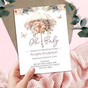 Elegant  Floral Paraplu Baby shower Kaart