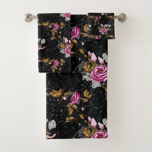 Elegant floral pattern bath towel set (En situation)
