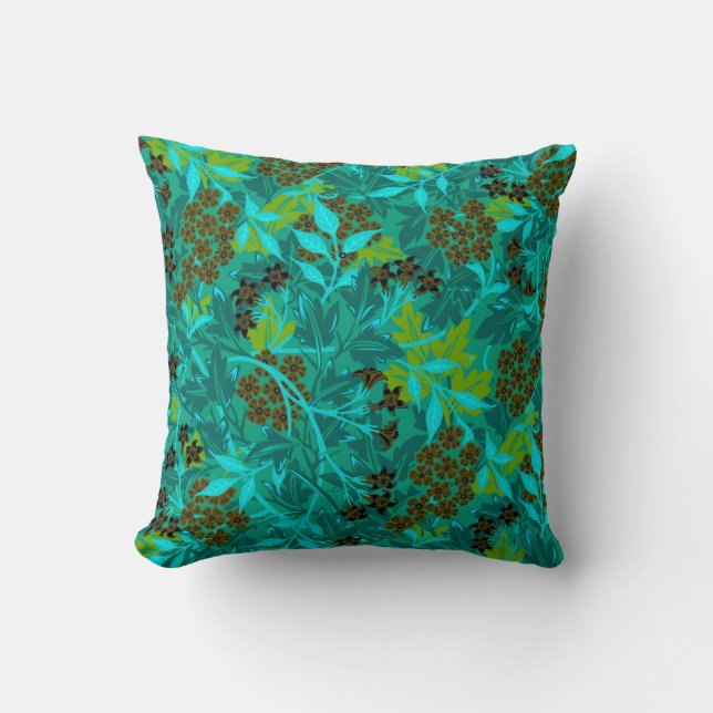 Elegant Floral Pattern | Blauwgroen en Turquoise Kussen (Voorkant)