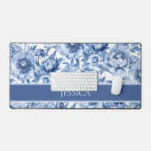 Elegant Floral Pattern Blue and White Chinoiserie (Clavier et souris)