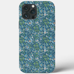 Elegant Floral Pattern Green Blue iPhone 13 Pro Max Hoesje