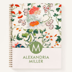 Elegant Floral Pattern Monogram Notitieboek
