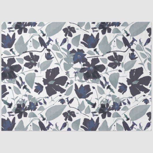 Elegant Floral Pattern Navy Grey Waterverf Tissuepapier (Voorkant)