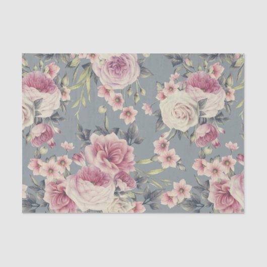 Elegant Floral Pattern of Pink Roses & Flowers Tissuepapier (Voorkant)