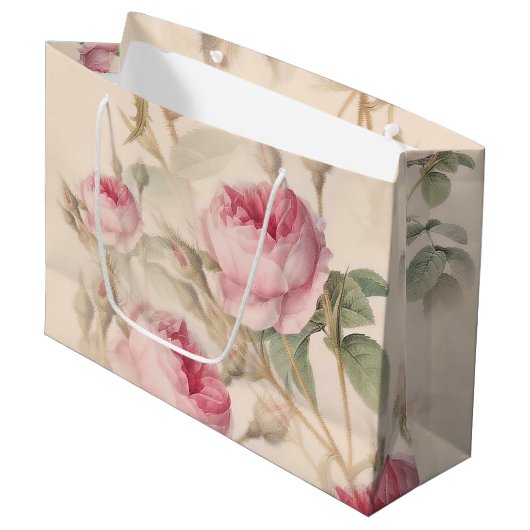 Elegant Floral Pattern of Pink Roses Groot Cadeauzakje (Voorkant Gekanteld)