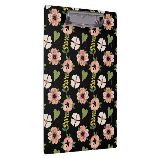 Elegant Floral Pattern on Black | Chic Botanical Klembord (Rechts)