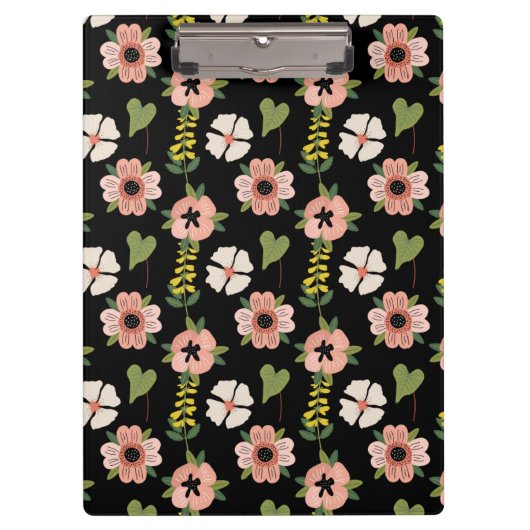 Elegant Floral Pattern on Black | Chic Botanical Klembord (Voorkant)