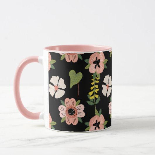 Elegant Floral Pattern on Black | Chic Botanical  Mok (Links)