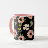 Elegant Floral Pattern on Black | Chic Botanical Mok (Voorkant links)