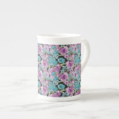 Elegant Floral Pattern roze Paarse Black Backgroun Porselein Kop (Voorkant rechts)