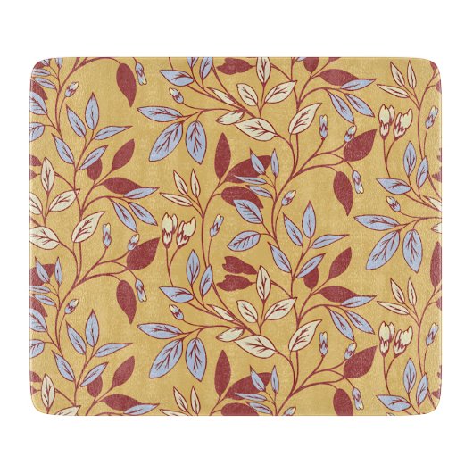 Elegant Floral Pattern with Red and Blue Leaves Snijplank (Voorkant)