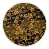 Elegant Floral Pattern | Zwart en goud Keramische Knop (Voorkant)