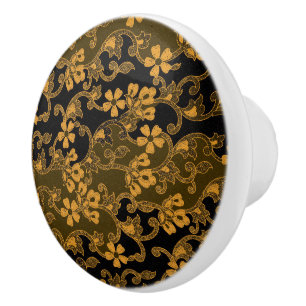 Elegant  Floral Pattern   Zwart en goud Keramische Knop
