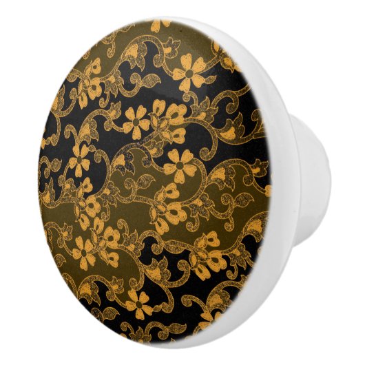 Elegant Floral Pattern | Zwart en goud Keramische Knop (Rechts)