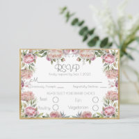 Elegant Floral Peonies Gold Script Weduwschap RSVP