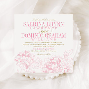 Elegant Floral Peony Weddenschap Pink Gold Kaart