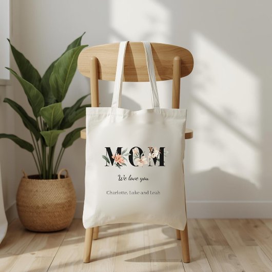 Elegant Floral Personalized Floral Mom Tote Bag