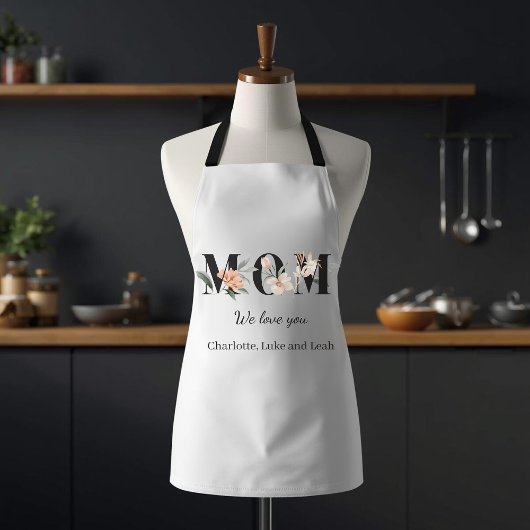 Elegant Floral Personalized Mom Kitchen Apron Schort