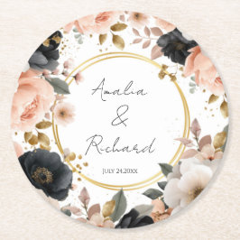 Elegant Floral Personalized Wedding Coasters Ronde Kartonnen Onderzetter