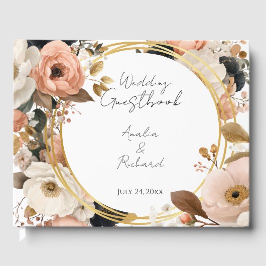 Elegant Floral Personalized Wedding Guestbook Gastenboek (Voorkant)
