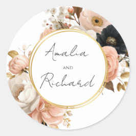 Elegant Floral Personalized Wedding Sticker