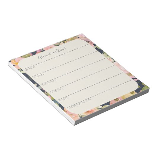 Elegant  Floral Personalized Weekly Planner Notitieblok (Schuin)