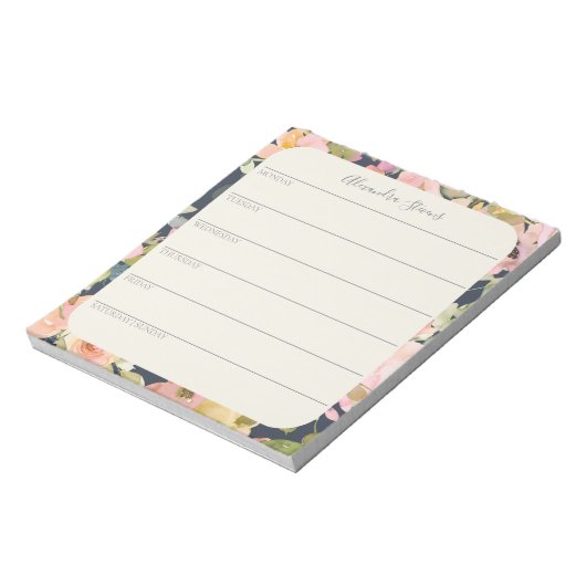 Elegant  Floral Personalized Weekly Planner Notitieblok (Gedraaid)