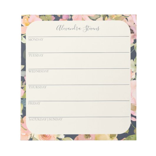Elegant  Floral Personalized Weekly Planner Notitieblok (Voorkant)