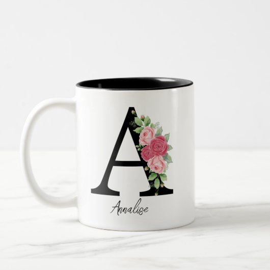 Elégant floral Personnalisé Monogramme Café Mug A (Gauche)