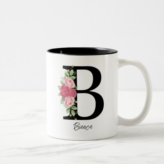 Élégant floral Personnalisé Monogramme Café Mug B (Droit)