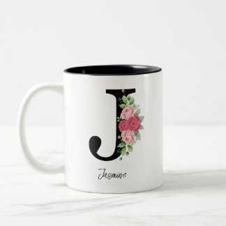 Élégant floral Personnalisé Monogramme café Mug J