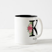 Élégant Floral Personnalisé Monogramme Café Mug K (Devant droit)