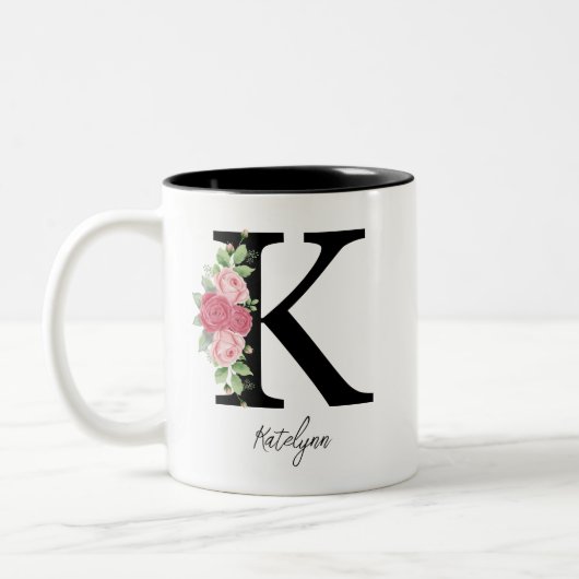 Élégant Floral Personnalisé Monogramme Café Mug K (Gauche)