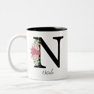 Élégant floral Personnalisé Monogramme café Mug N