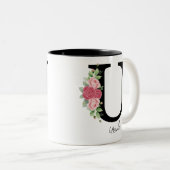 Élégant floral Personnalisé Monogramme café Mug U (Devant droit)