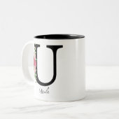 Élégant floral Personnalisé Monogramme café Mug U (Devant gauche)
