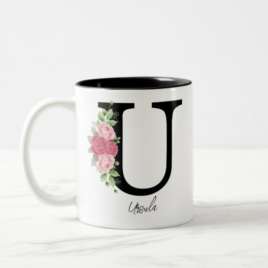 Élégant floral Personnalisé Monogramme café Mug U (Gauche)
