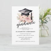 Elégant Floral Photo Graduation Party Faire-part (Debout devant)