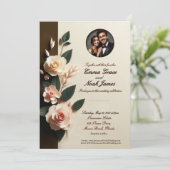 Elegant Floral Photo Wedding Invitation Kaart (Staand voorkant)