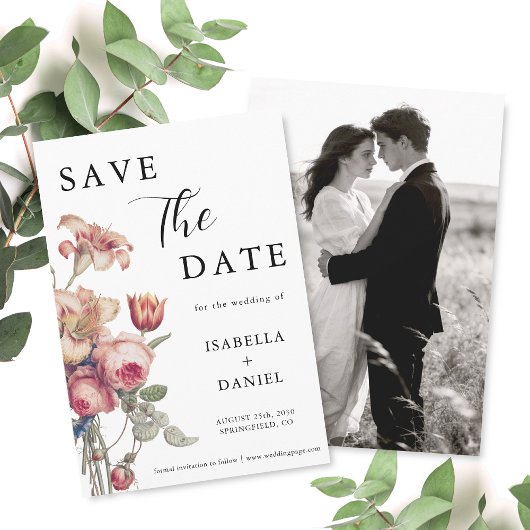 Elegant Floral Photo Wedding Save The Date