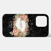 Elegant  Floral Pink Black Script Monogram Case-Mate iPhone Case (Achterkant (horizontaal))