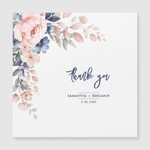 Elegant Floral Pink Blue Wedding Script Hartelijk 