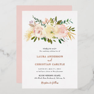 Elegant Floral Pink Blush Weddenschap Roos Gold Folie Uitnodiging
