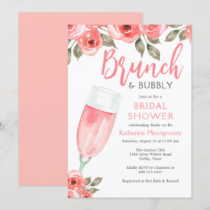 Elegant Floral Pink Brunch & Bubble Vrijgezellenfe Kaart