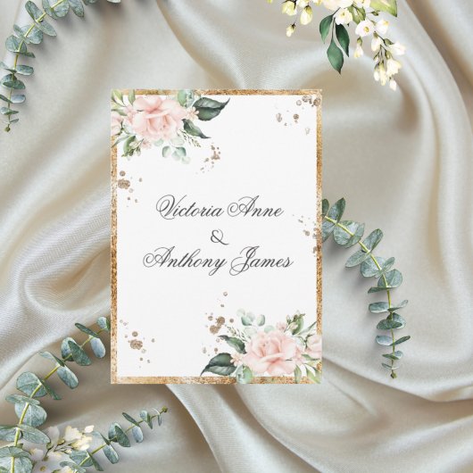 Elegant Floral Pink Gold Script Weddenschap Kaart