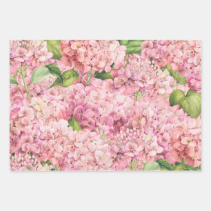 Elegant Floral Pink Hydrangea Pattern Inpakpapier Vel