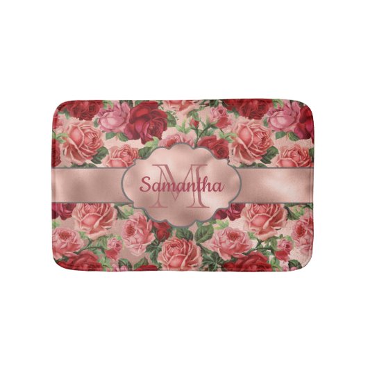 Elegant  Floral Pink Rose Gold Monogramed Badmat (Voorkant)